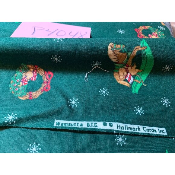 Vintage Wamsutta & Hallmark Christmas Fabric 1/2 Yard Green with Toys Snowflakes - Picture 5 of 6